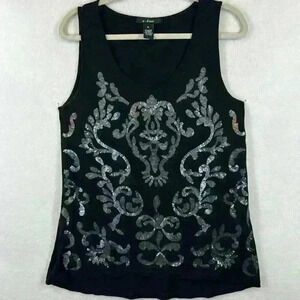 U-Knit Sequin- Embellished Tank Top Women's XL Black